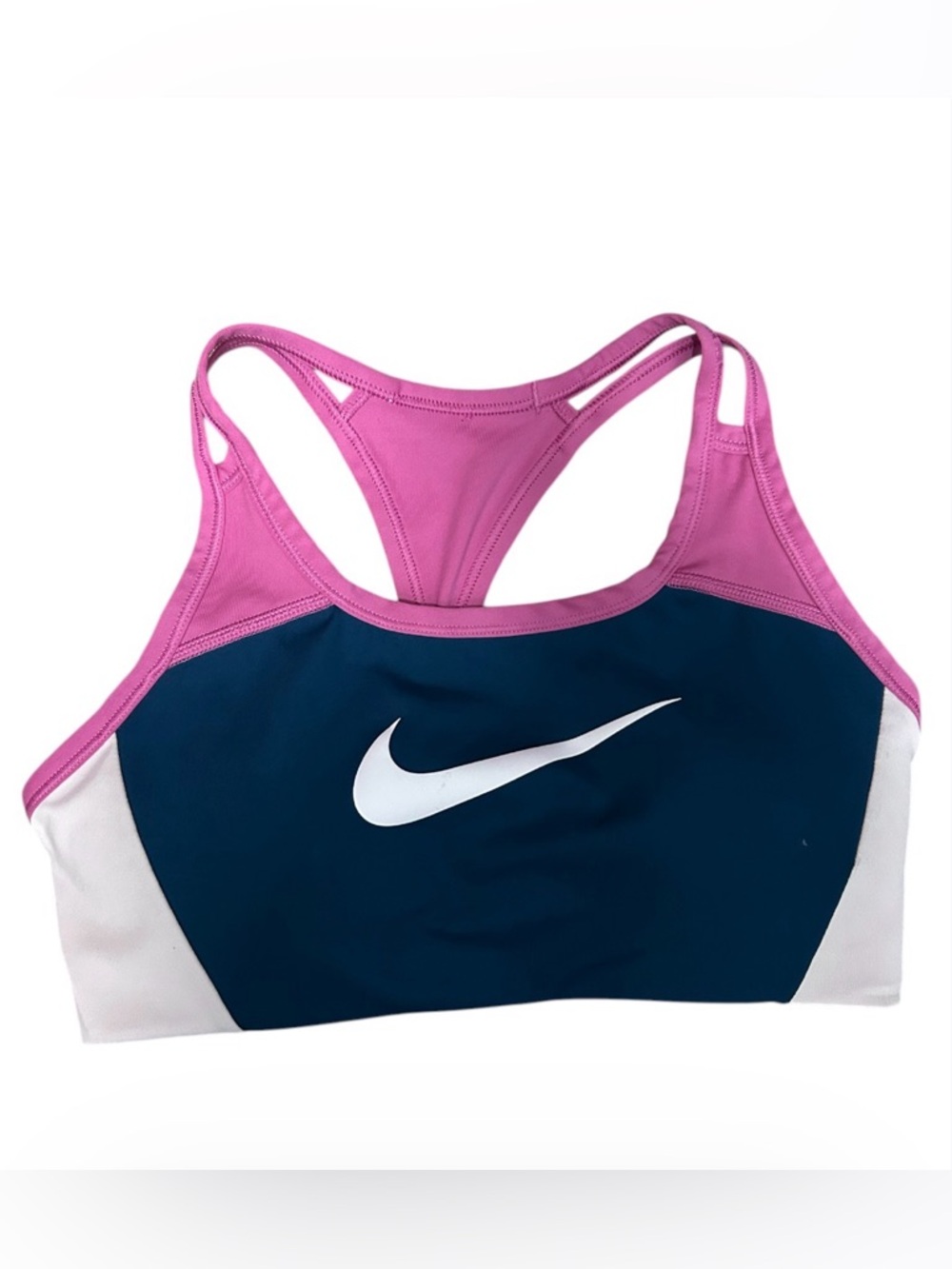 Nike Pink, Navy & White Racerback Swim Bikini Top Sz M